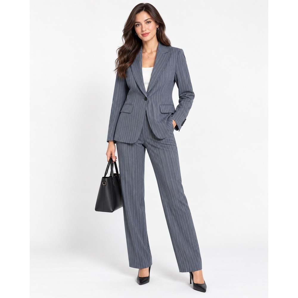 Banana Republic Petite 00 Pinstripe Pant Suit Gray 2-Piece Blazer Trousers Set